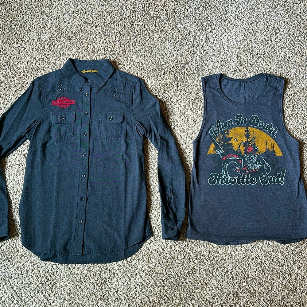 Harley button up and muscle tank size small